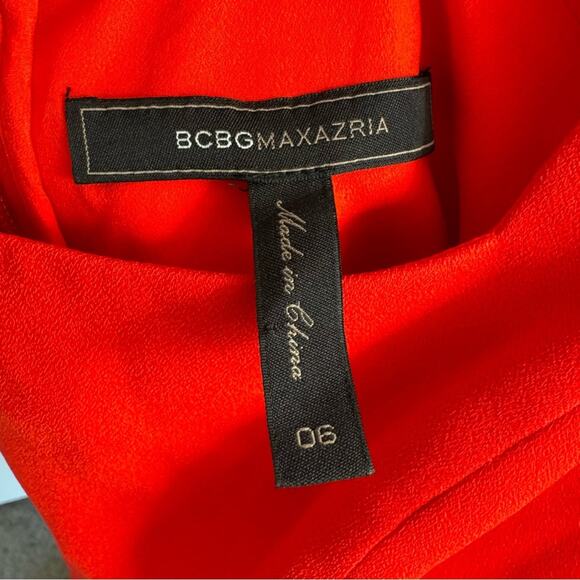 BCBGMaxazria Red Asymmetrical Ruffled Square Neck Dress Size 6 - Picture 6 of 7